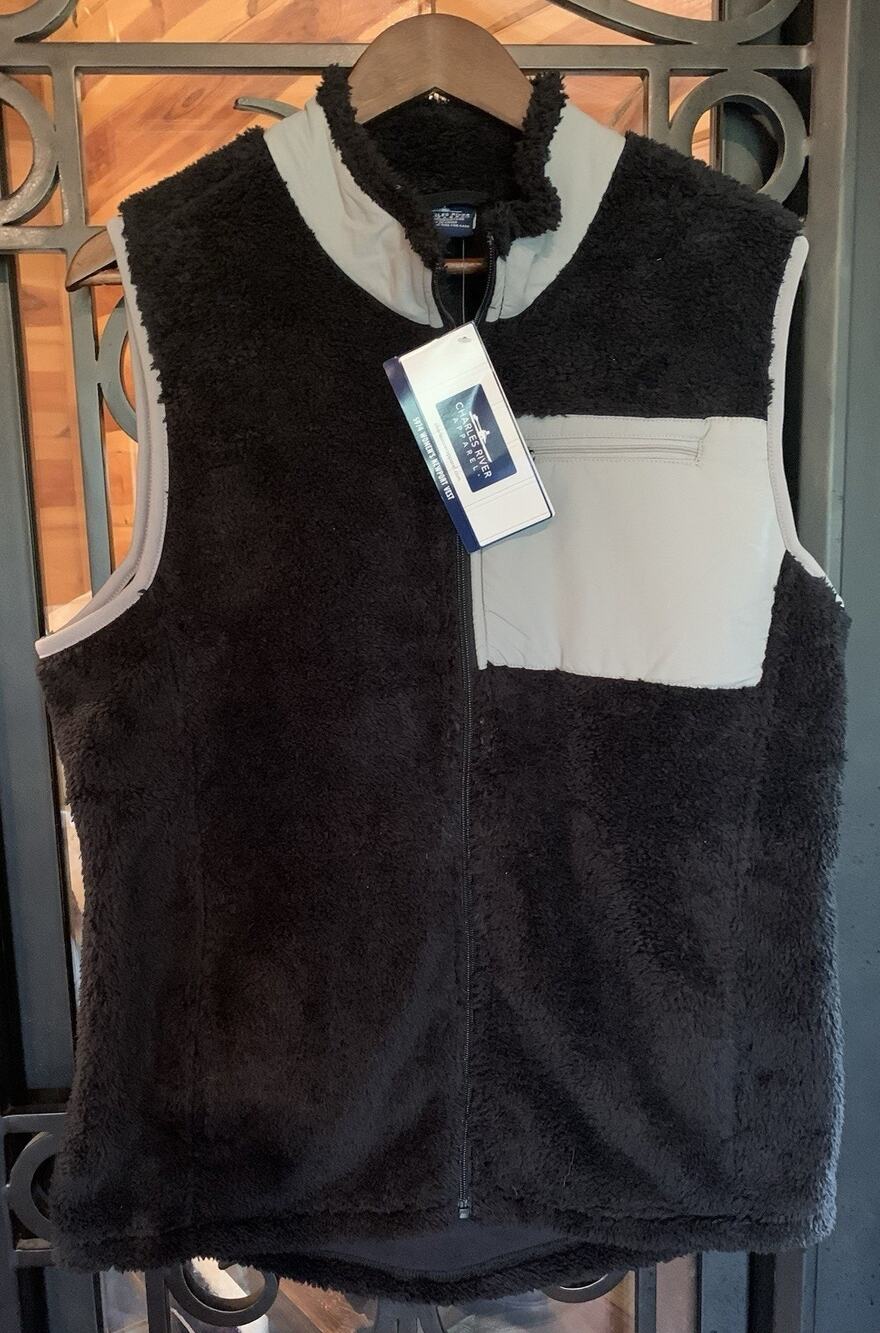 Charles River Apparel Womens Newport Sherpa Fleece Vest Black/Gray Size XL